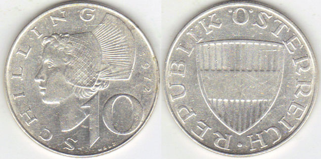 1972 Austria silver 10 Schilling A000549